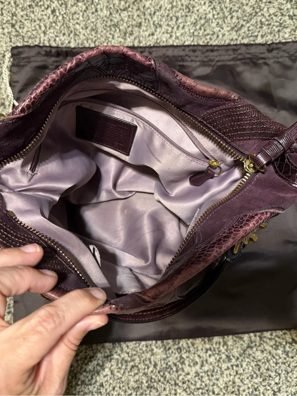 Coach Brooke 14339 Plum Inlaid C Suede Leather Shoulder Bag